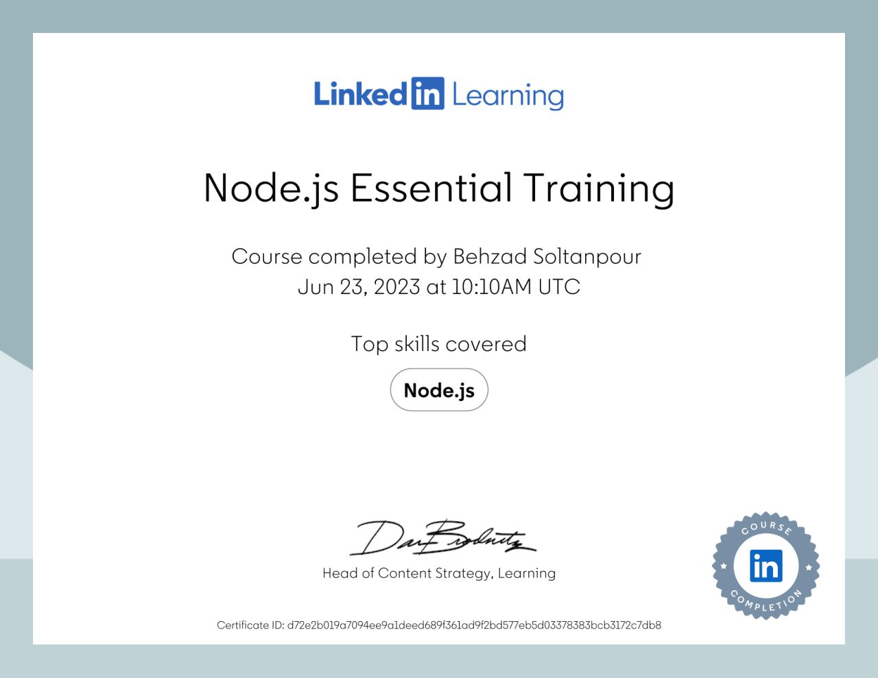 Node.js Essential Training Certificate